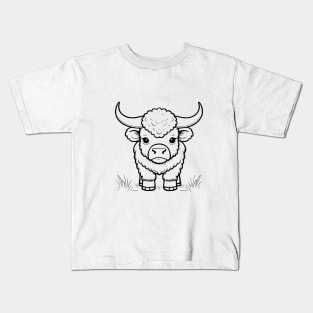 Cute Baby Bison Animal Outline Kids T-Shirt